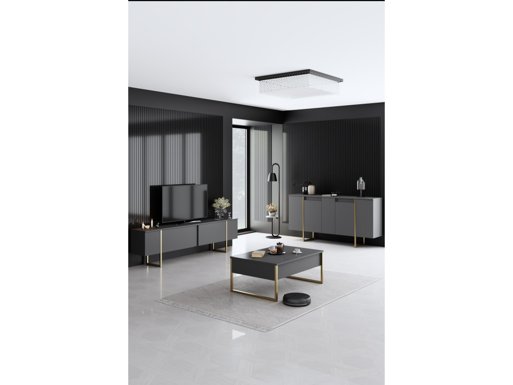 Luxe" wooden sideboard - 160 x 35 x 80 cm - Anthracite Gold