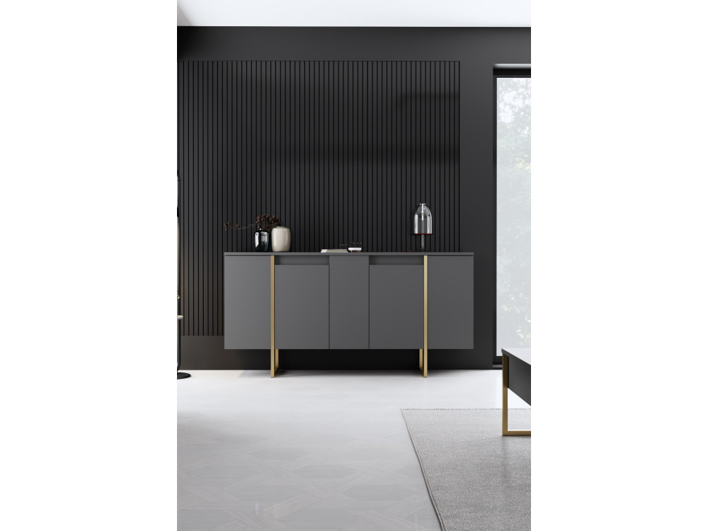 Luxe" wooden sideboard - 160 x 35 x 80 cm - Anthracite Gold