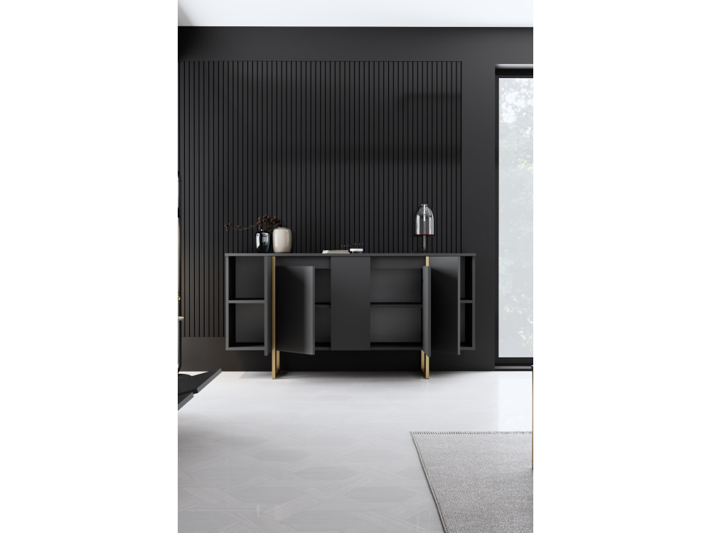 Luxe" wooden sideboard - 160 x 35 x 80 cm - Anthracite Gold