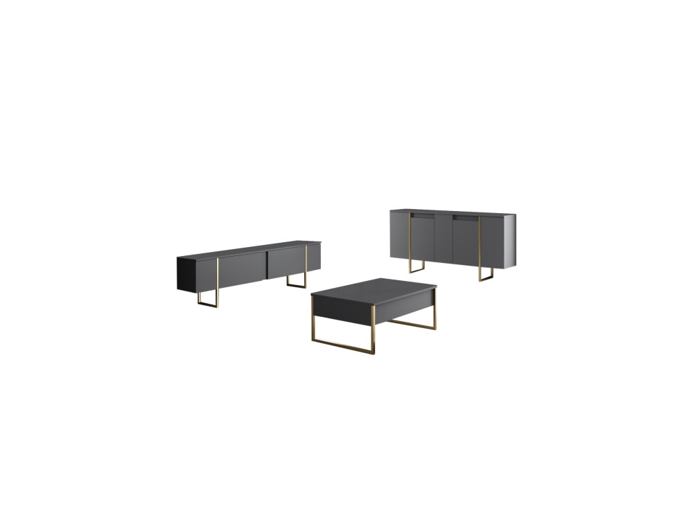 Luxe" wooden sideboard - 160 x 35 x 80 cm - Anthracite Gold