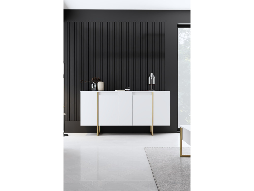 Luxe" wooden sideboard - 160 x 35 x 80 cm - White gold
