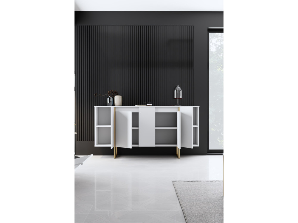 Luxe" wooden sideboard - 160 x 35 x 80 cm - White gold