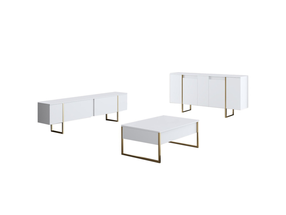 Luxe" wooden sideboard - 160 x 35 x 80 cm - White gold