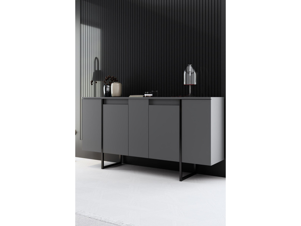 Luxe" wooden sideboard - 160 x 35 x 80 cm - Charcoal grey