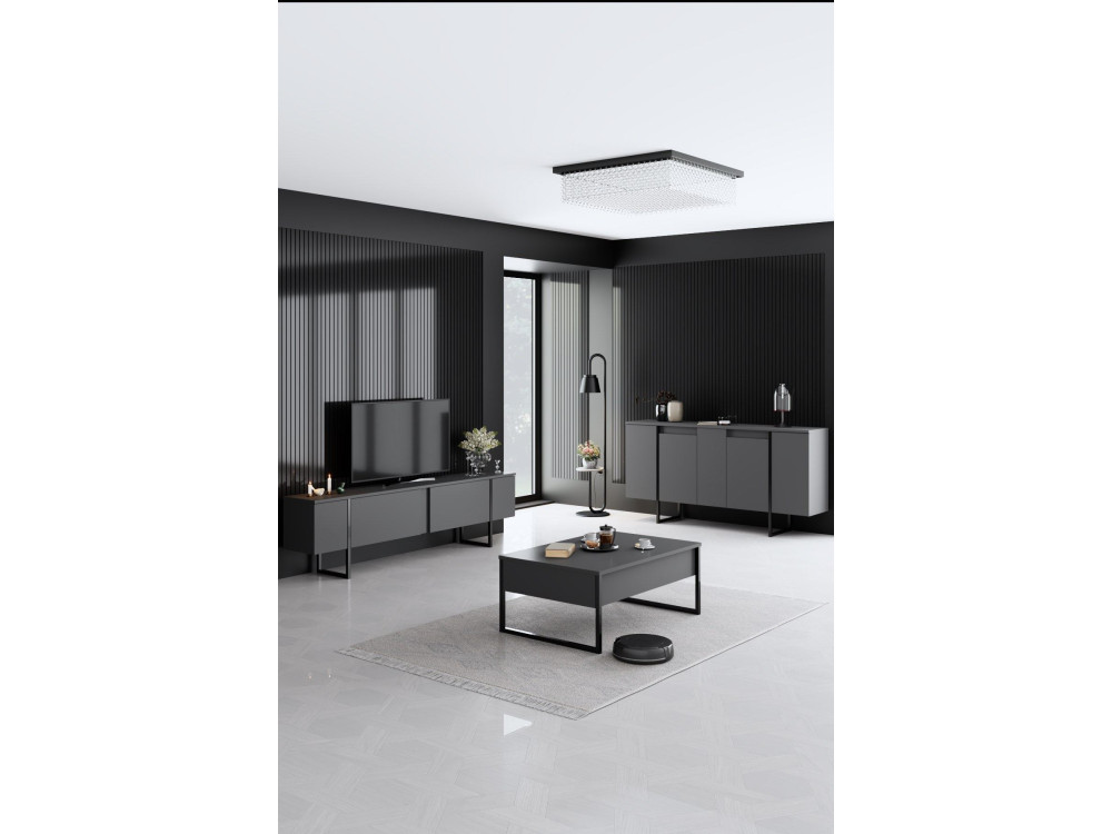 Luxe" wooden sideboard - 160 x 35 x 80 cm - Charcoal grey