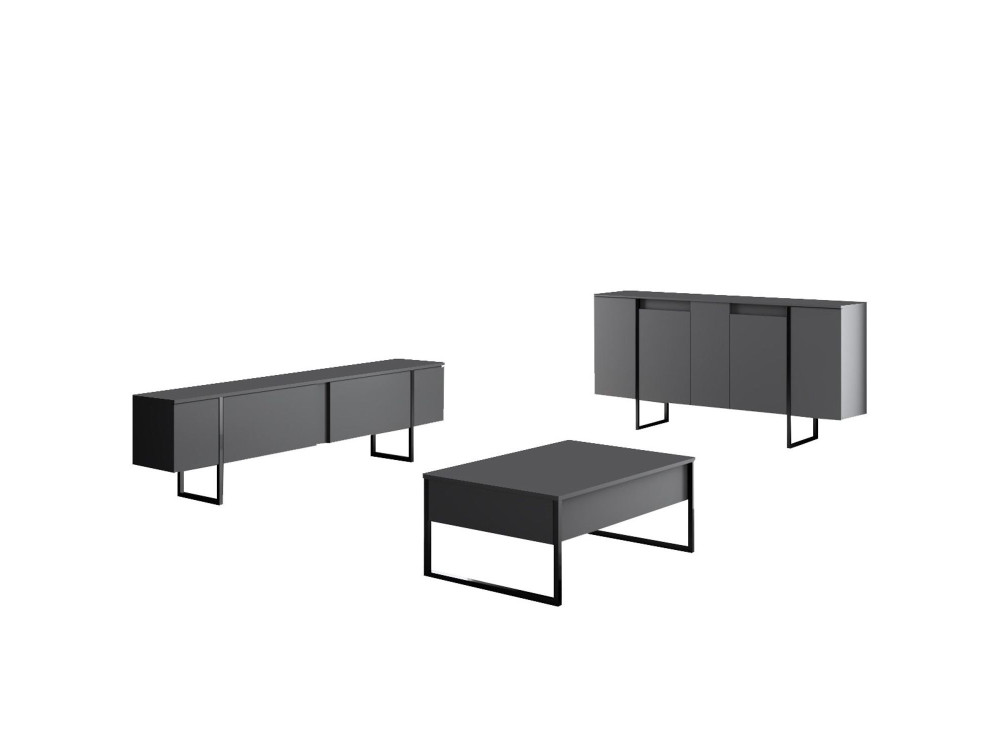 Luxe" wooden sideboard - 160 x 35 x 80 cm - Charcoal grey