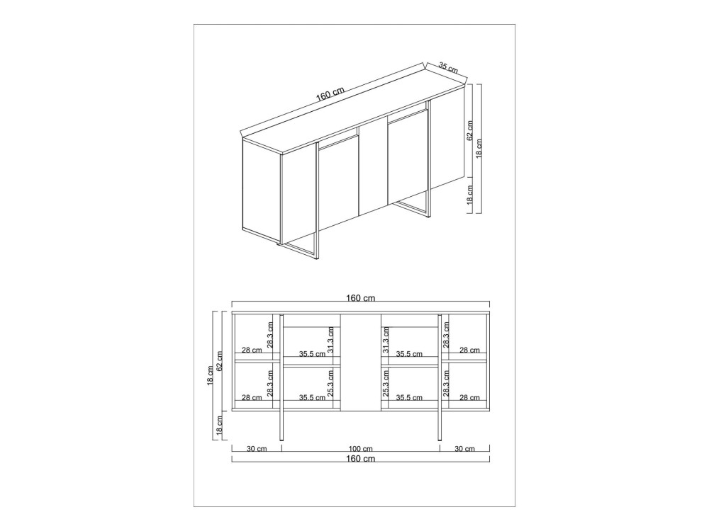 Luxe" wooden sideboard - 160 x 35 x 80 cm - Charcoal grey