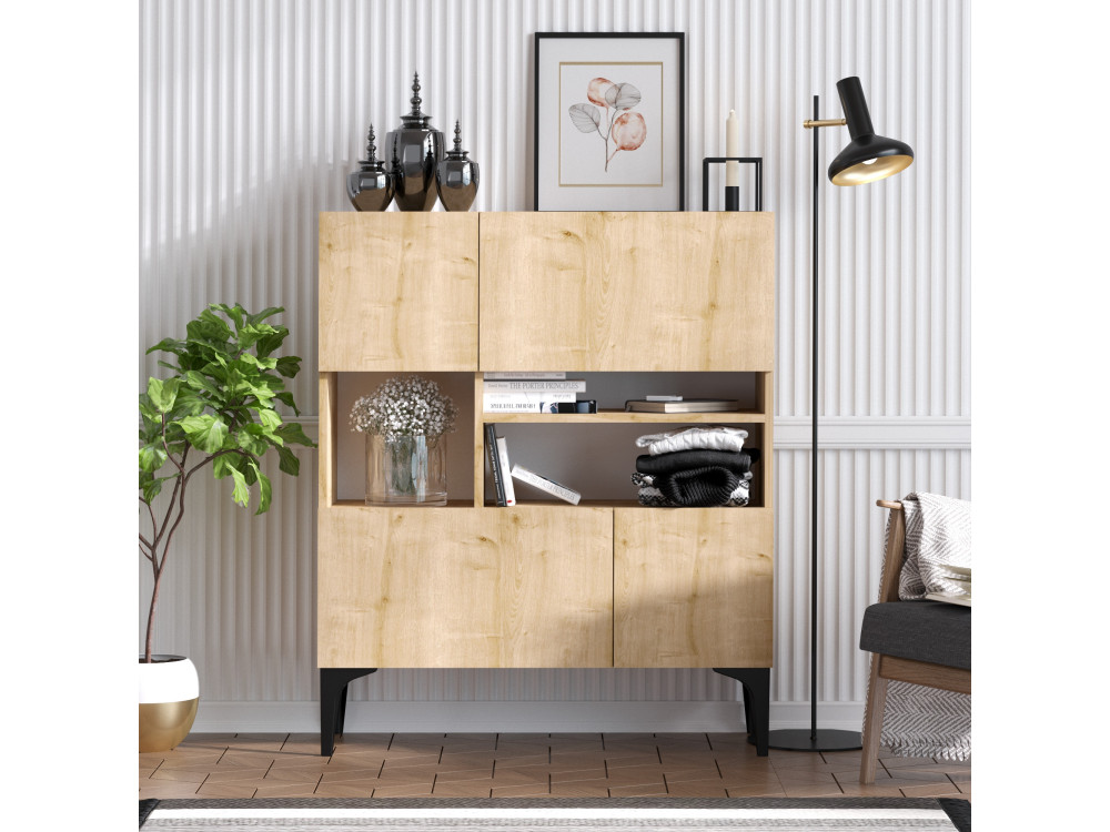 Krista" wooden sideboard - 100 x 35 x 125 cm - Sapphire Oak