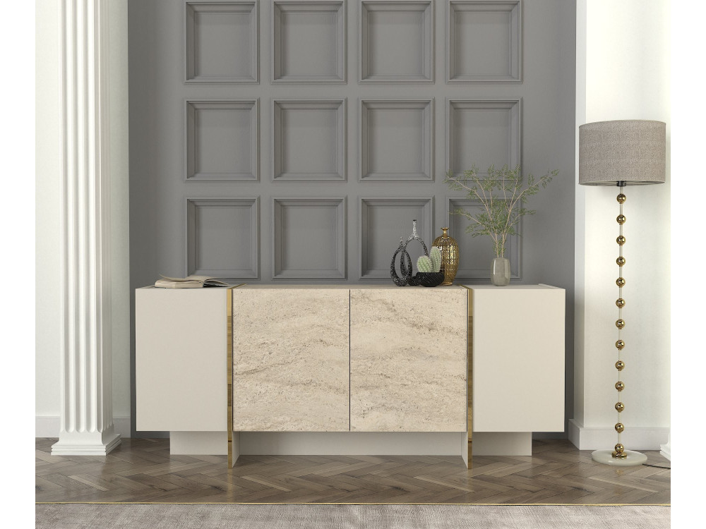 Veyron" wooden sideboard - 180 x 46 x 75 cm - Travertine, Sandstone