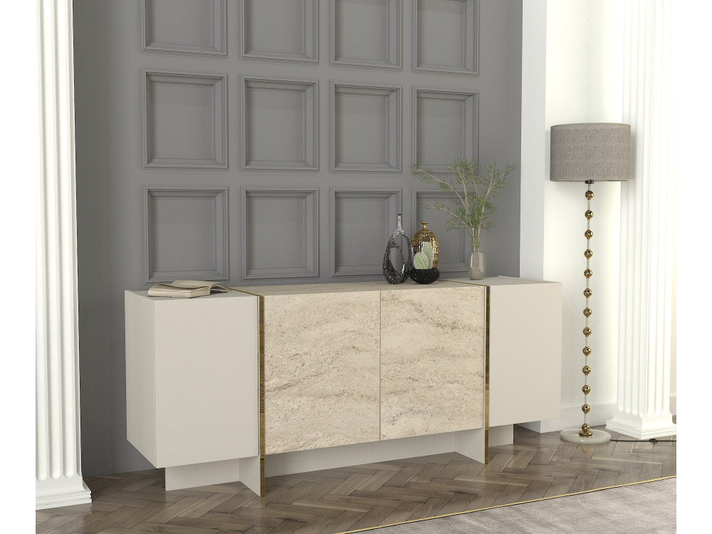 Veyron" wooden sideboard - 180 x 46 x 75 cm - Travertine, Sandstone
