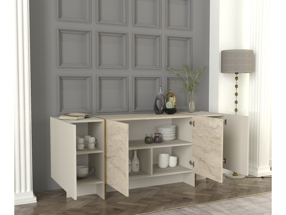 Veyron" wooden sideboard - 180 x 46 x 75 cm - Travertine, Sandstone