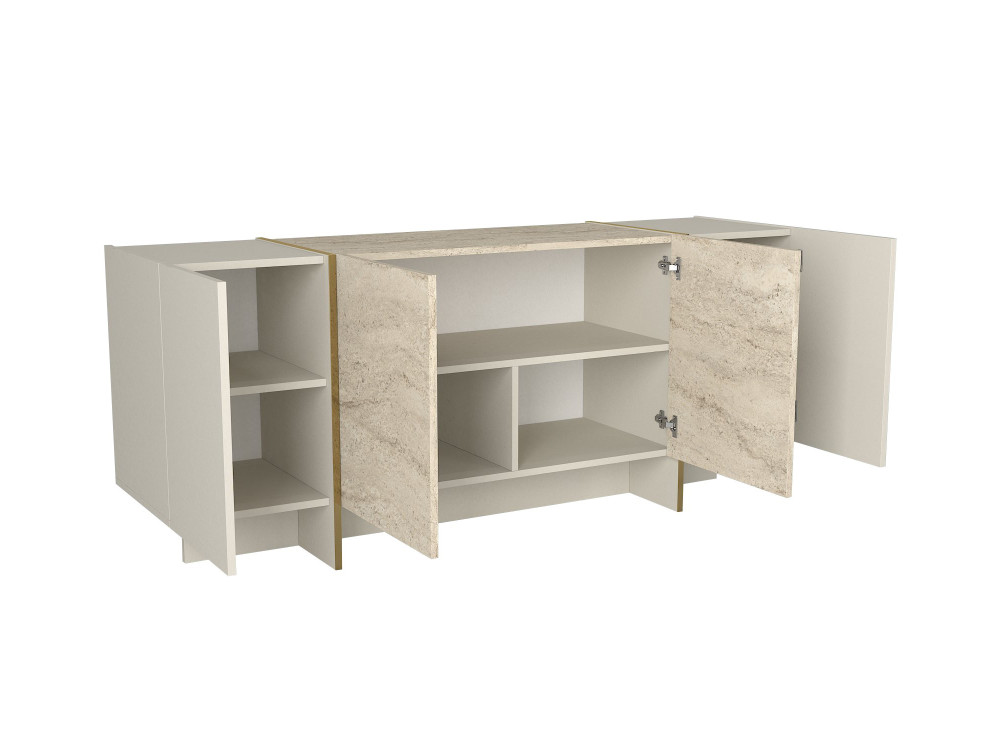 Veyron" wooden sideboard - 180 x 46 x 75 cm - Travertine, Sandstone