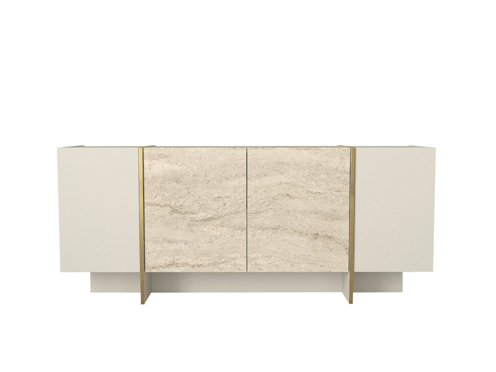 Veyron" wooden sideboard - 180 x 46 x 75 cm - Travertine, Sandstone