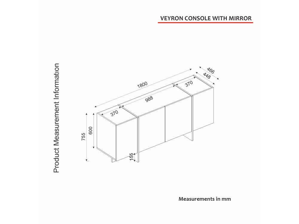 Veyron" wooden sideboard - 180 x 46 x 75 cm - Travertine, Sandstone