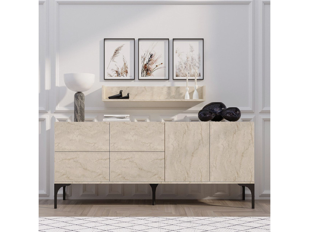Wooden sideboard with wall shelf "Stella" - 180 x 40 x 55 cm - Travertine