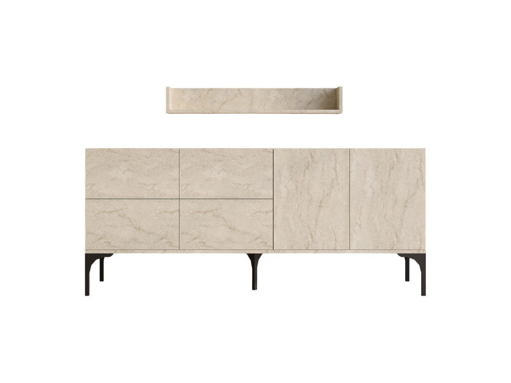 Wooden sideboard with wall shelf "Stella" - 180 x 40 x 55 cm - Travertine