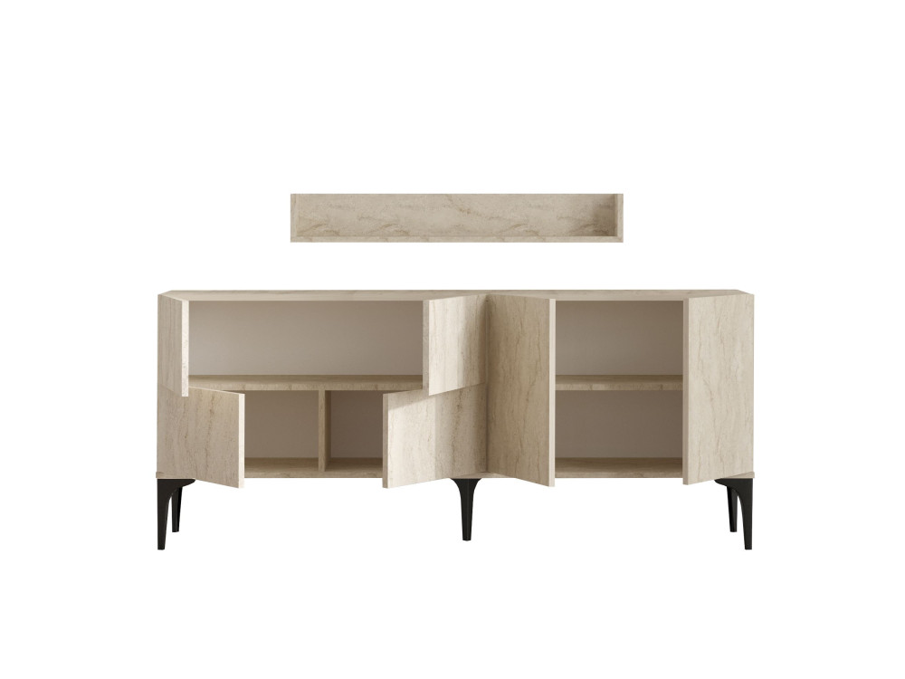 Wooden sideboard with wall shelf "Stella" - 180 x 40 x 55 cm - Travertine