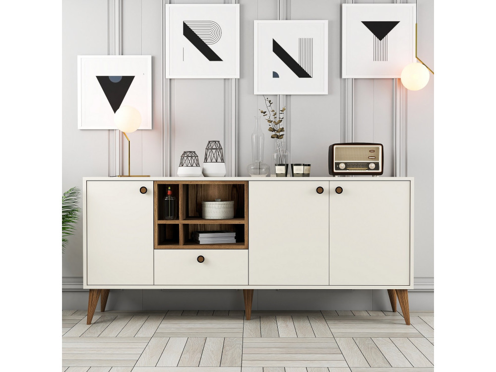 Napoli" wooden sideboard - 180 x 35 x 81 cm - Cream