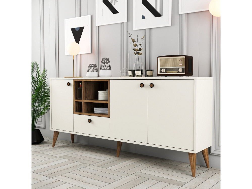 Napoli" wooden sideboard - 180 x 35 x 81 cm - Cream