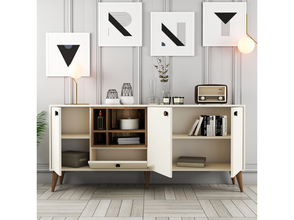 Napoli" wooden sideboard - 180 x 35 x 81 cm - Cream