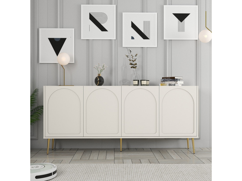 Lyon" wooden sideboard - 180 x 35 x 80 cm - Cream, Gold