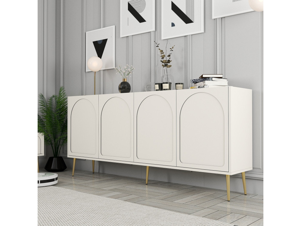 Lyon" wooden sideboard - 180 x 35 x 80 cm - Cream, Gold