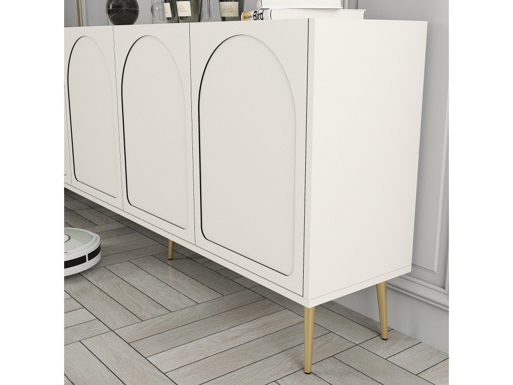 Lyon" wooden sideboard - 180 x 35 x 80 cm - Cream, Gold