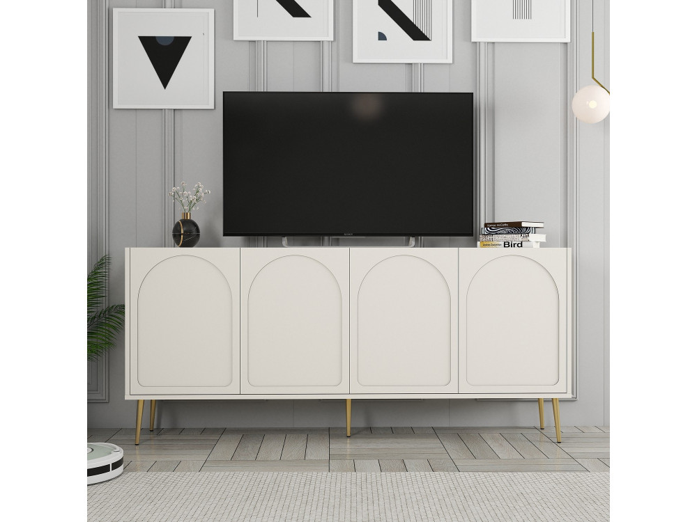Lyon" wooden sideboard - 180 x 35 x 80 cm - Cream, Gold