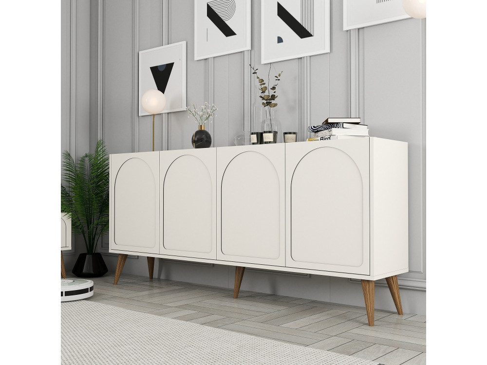 Lyon" wooden sideboard - 180 x 35 x 81 cm - Cream, Walnut