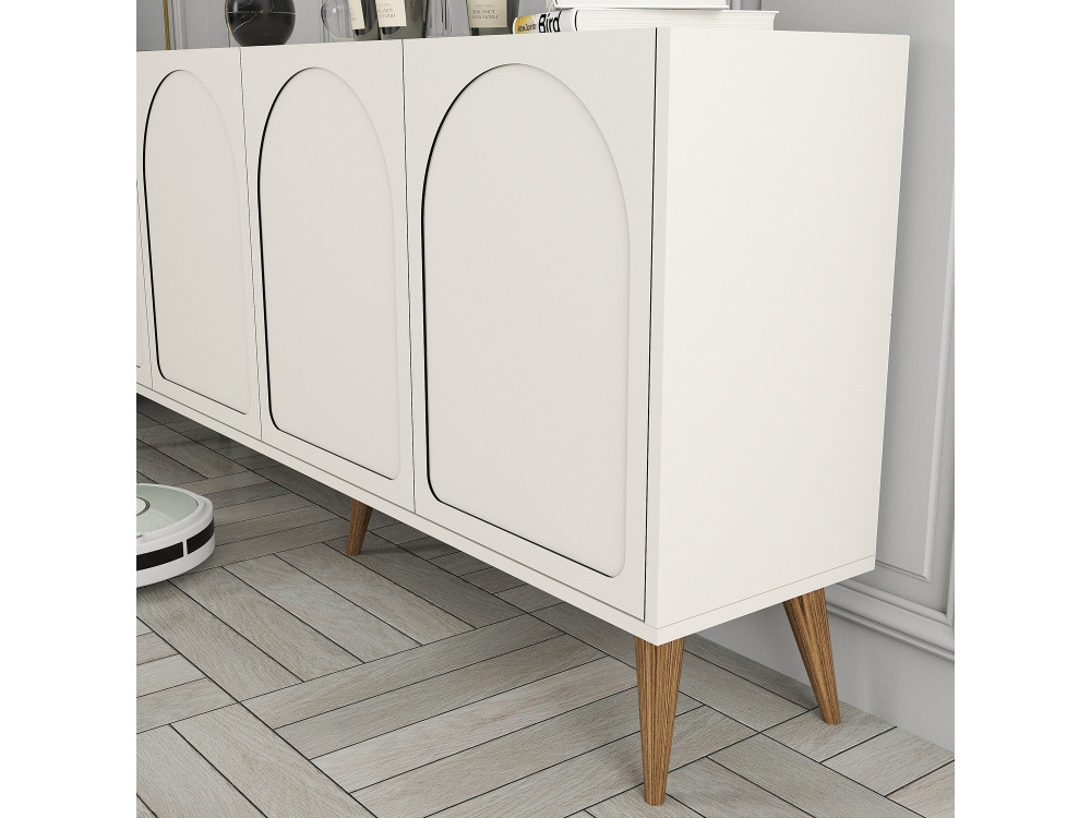 Lyon" wooden sideboard - 180 x 35 x 81 cm - Cream, Walnut