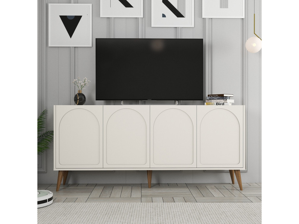 Lyon" wooden sideboard - 180 x 35 x 81 cm - Cream, Walnut