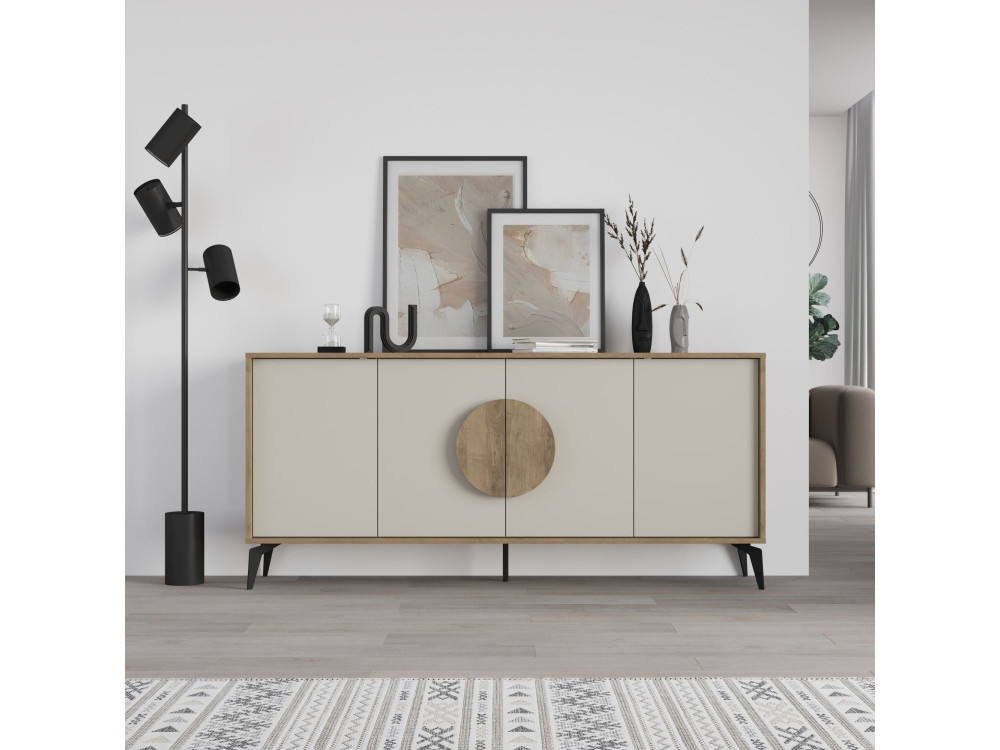 Gora Wide" wooden sideboard - 180 x 36 x 82 cm - Cream