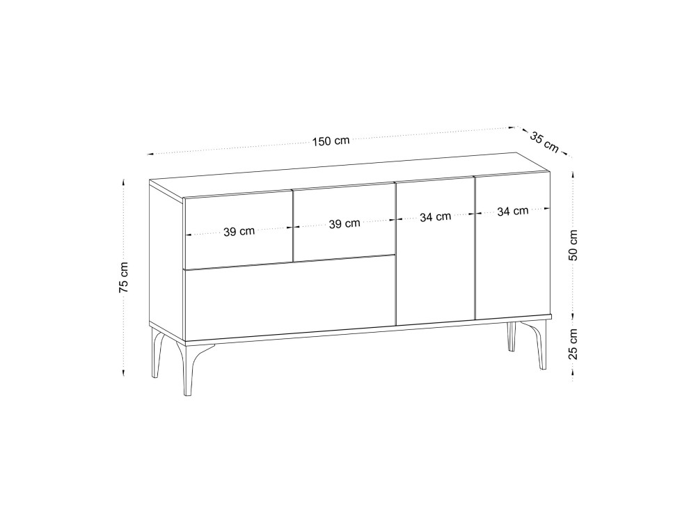 Ginny" wooden sideboard - 150 x 35 x 75 cm - White