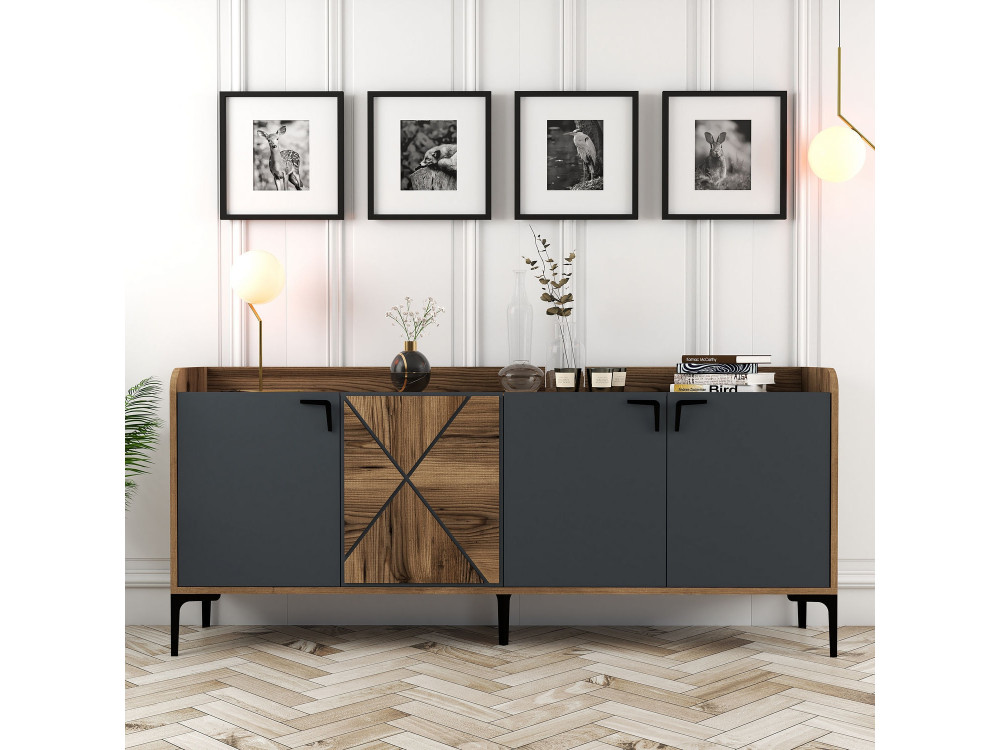 Venedik" wooden sideboard - 180 x 35 x 78 cm - Anthracite grey