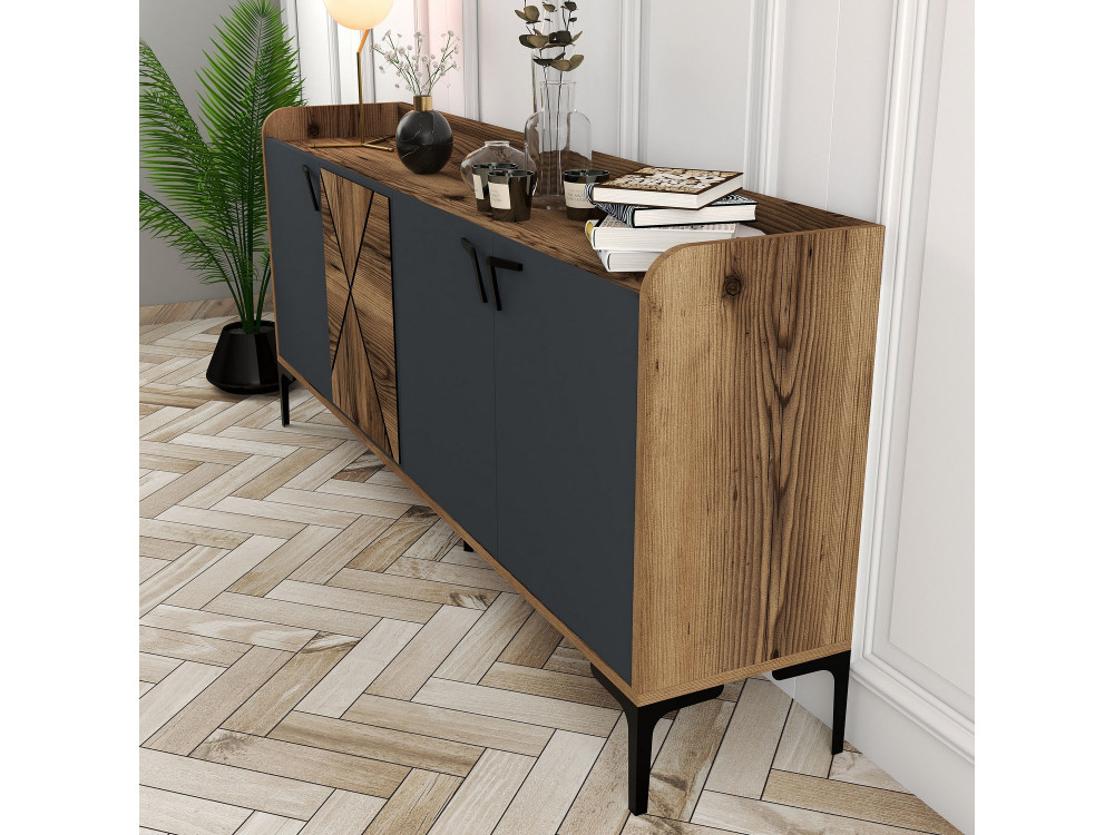 Venedik" wooden sideboard - 180 x 35 x 78 cm - Anthracite grey