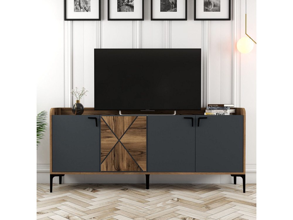 Venedik" wooden sideboard - 180 x 35 x 78 cm - Anthracite grey