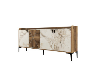 Venedik" wooden sideboard - 180 x 35 x 78 cm - Marbled white