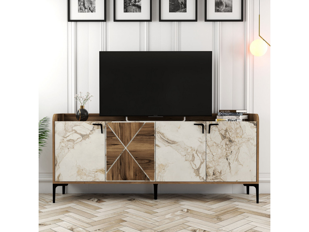 Venedik" wooden sideboard - 180 x 35 x 78 cm - Marbled white