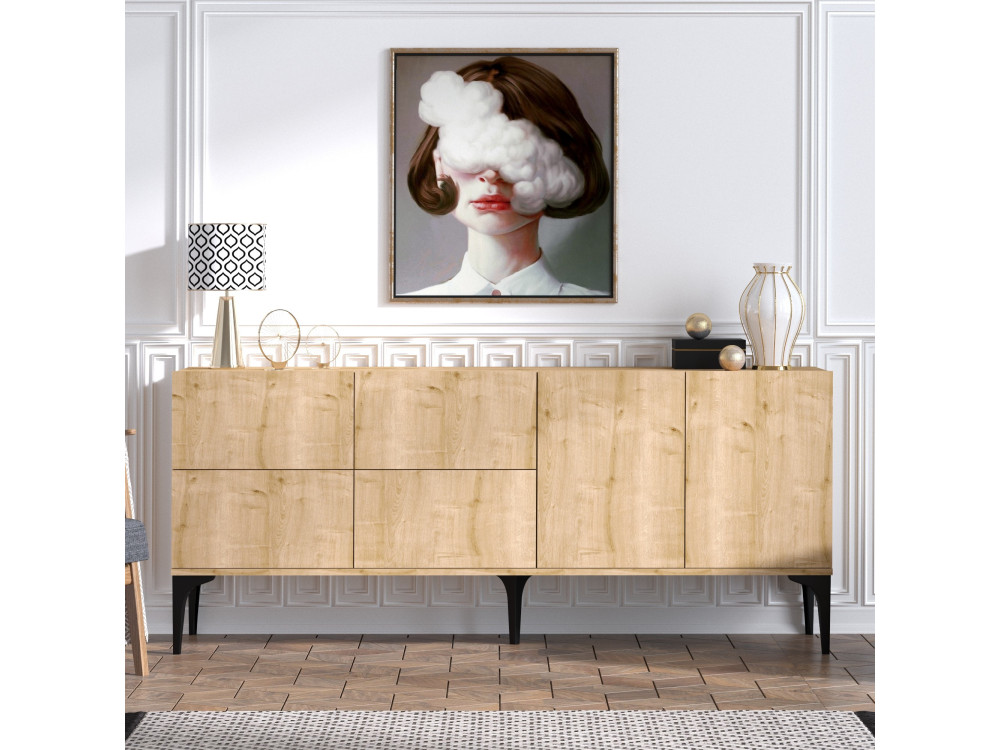 Laika" wooden sideboard - 180 x 40 x 80 cm - Beige