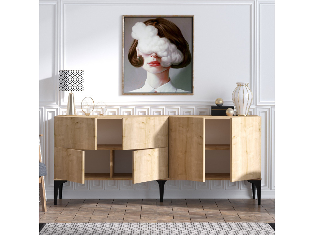 Laika" wooden sideboard - 180 x 40 x 80 cm - Beige