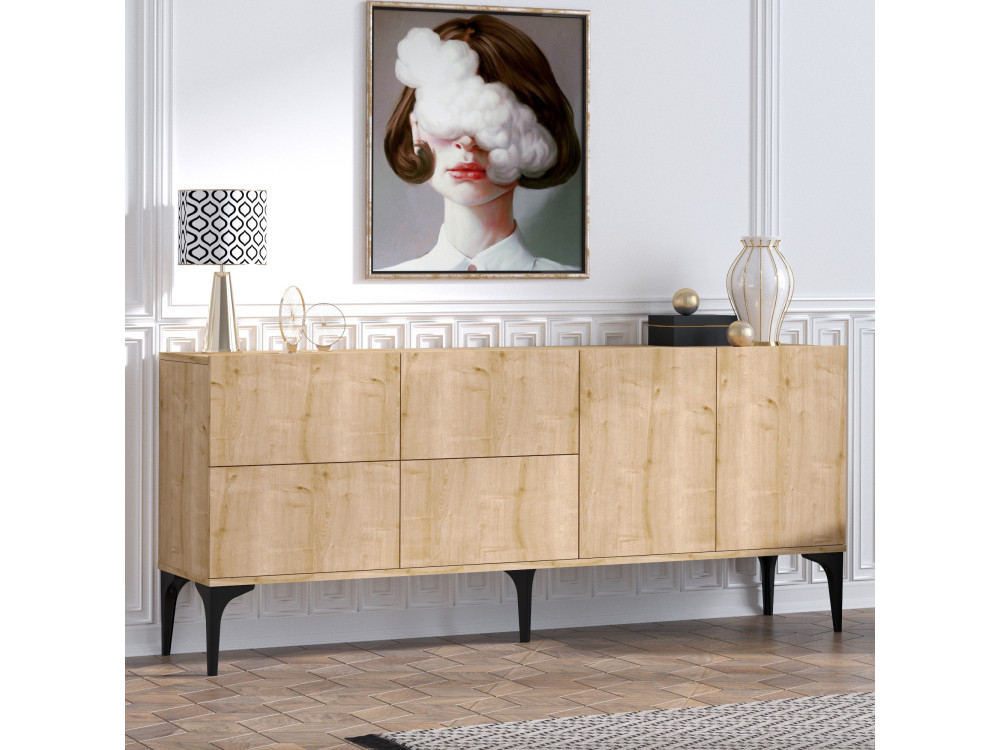 Laika" wooden sideboard - 180 x 40 x 80 cm - Beige