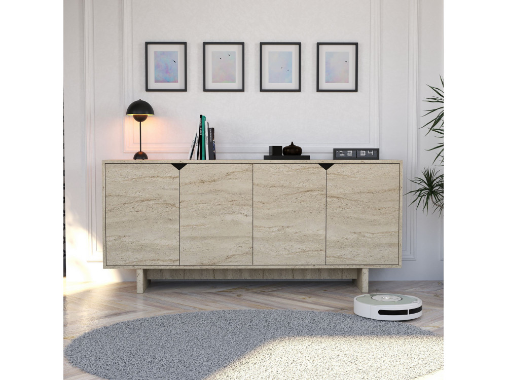 Turan" wooden sideboard - 180 x 40 x 81 cm - Travertine
