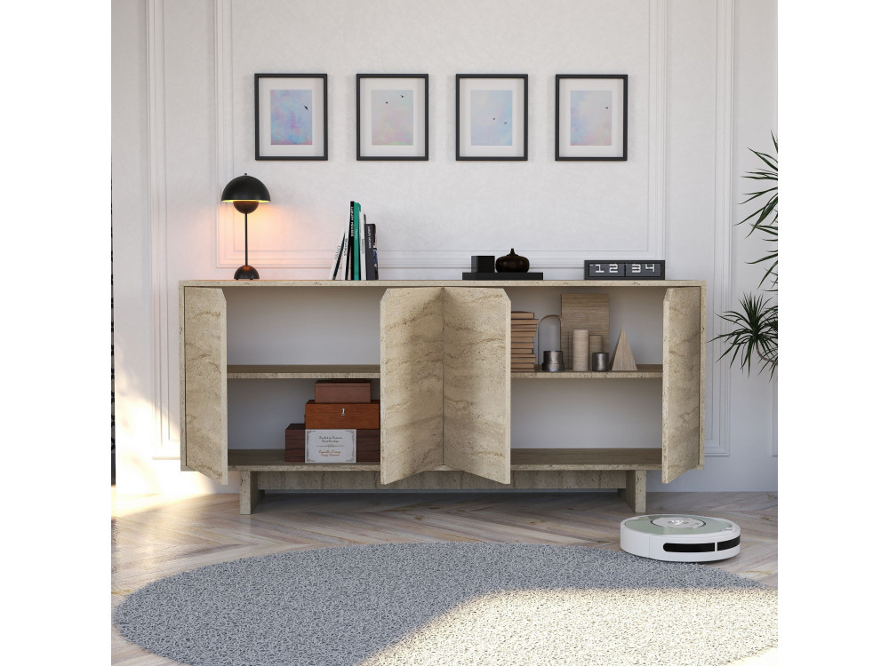 Turan" wooden sideboard - 180 x 40 x 81 cm - Travertine