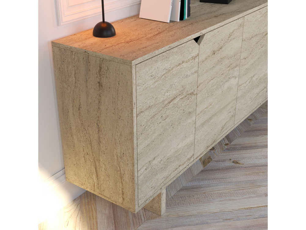 Turan" wooden sideboard - 180 x 40 x 81 cm - Travertine