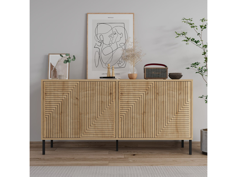 Evolet" wooden sideboard - 150 x 36 x 75 cm - Beige