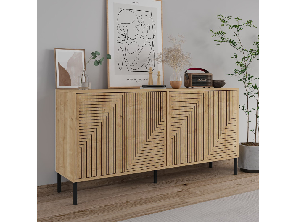 Evolet" wooden sideboard - 150 x 36 x 75 cm - Beige
