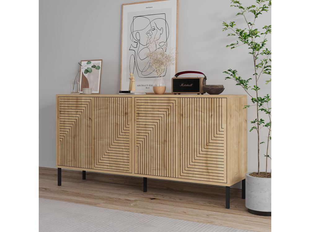 Evolet" wooden sideboard - 150 x 36 x 75 cm - Beige