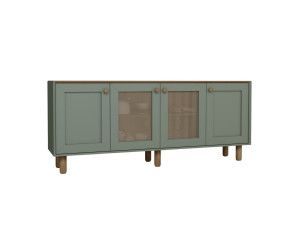 Bohemian" wood and cane sideboard - 180 x 40 x 75 cm - Green