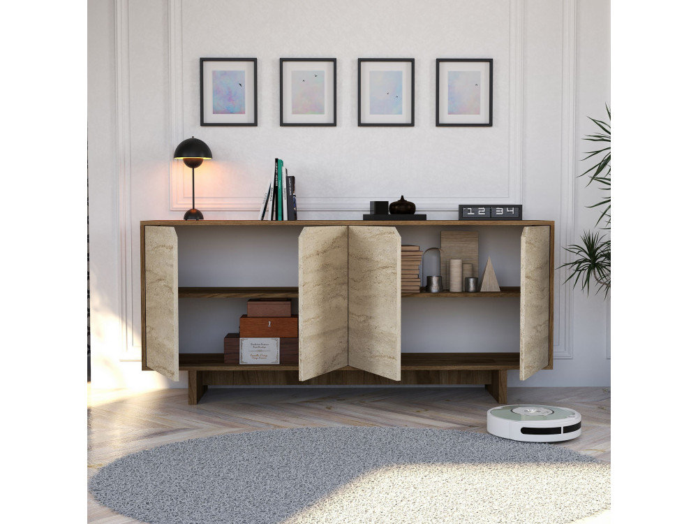Istemi" wooden sideboard - 180 x 40 x 81 cm - Travertine