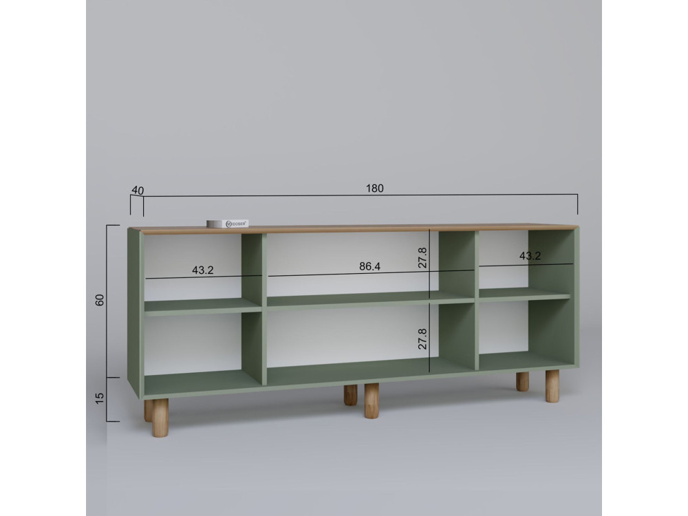 Bohem" wooden sideboard - 180 x 40 x 75 cm - Green